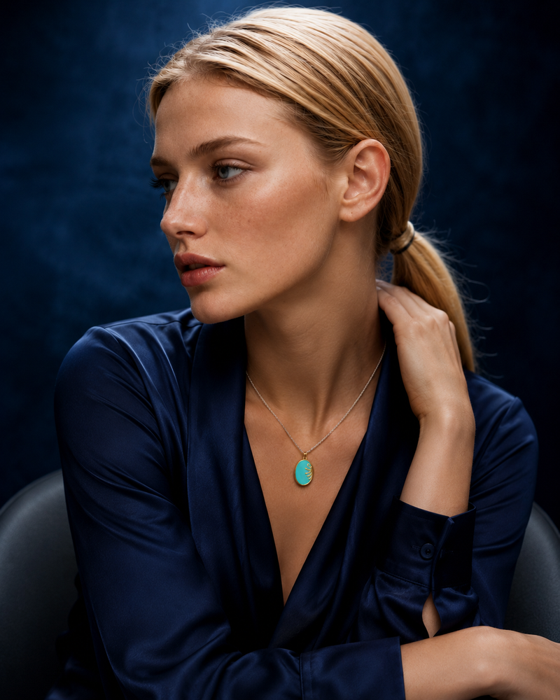 Ocean Glow Oval Pendant Necklace