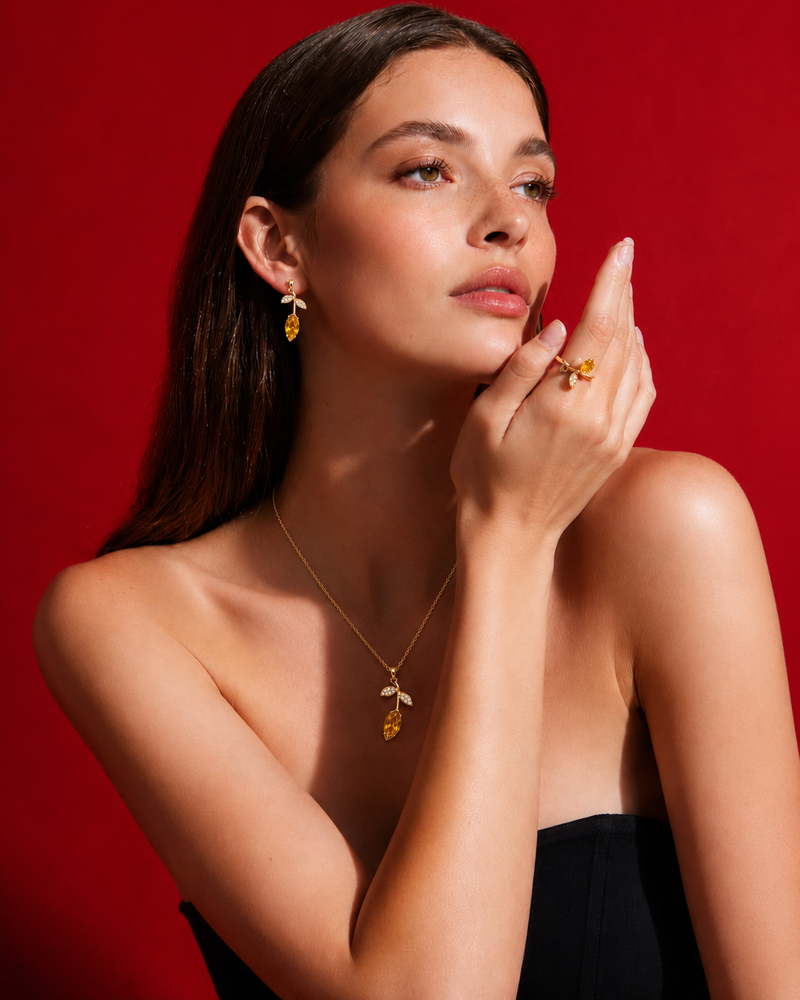 Golden Tulip Crystal Pendant Necklace