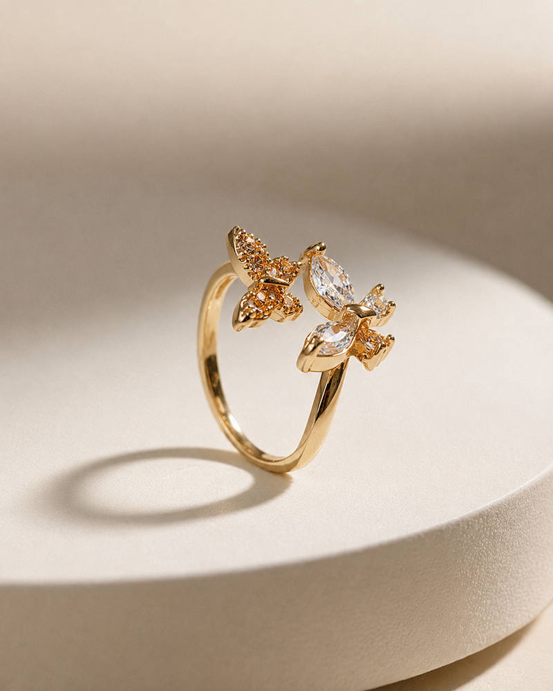 Golden Butterfly Adjustable Ring