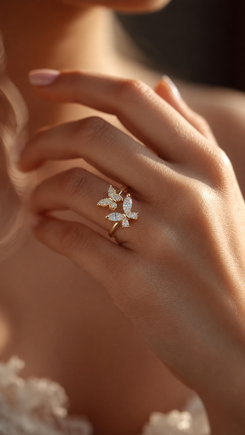 Golden Butterfly Adjustable Ring
