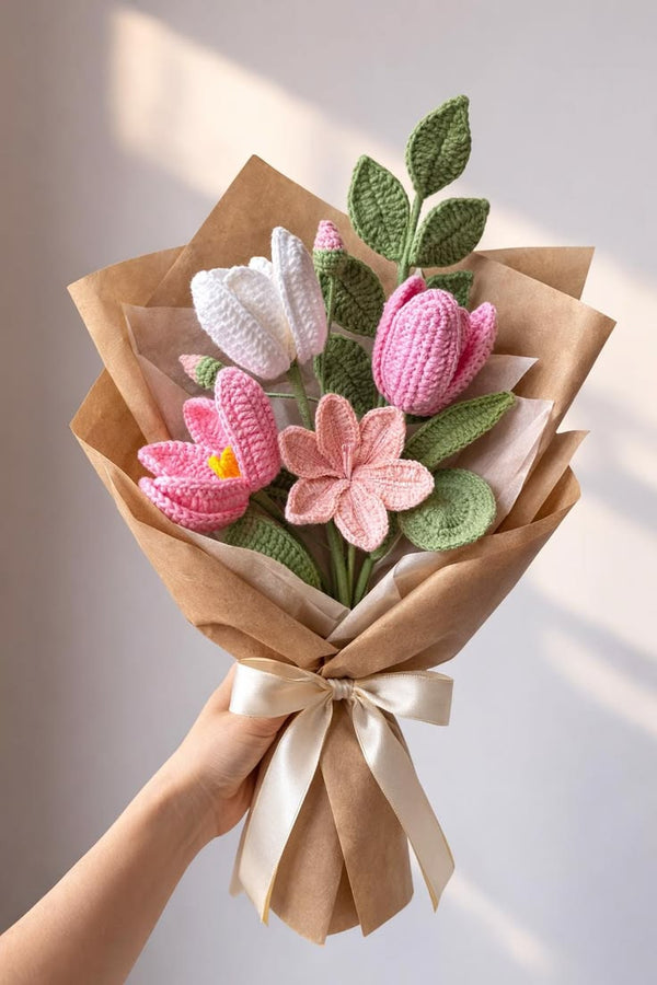 Rustic Tulip Crochet Bouquet