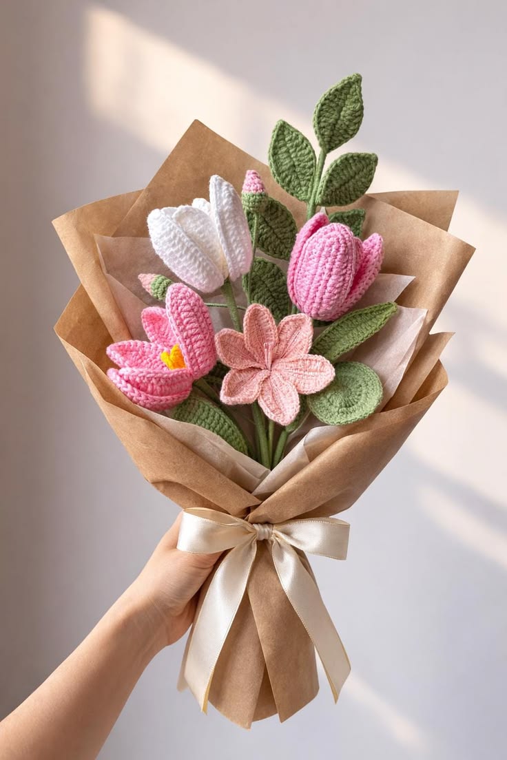 Rustic Tulip Crochet Bouquet