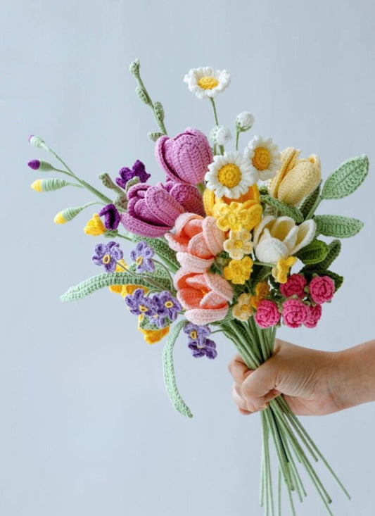 Crochet Tulip & Daisy Floral Bouquet