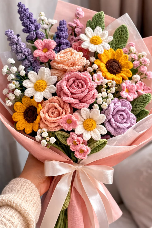 Sunflower & Rose Crochet Bouquet