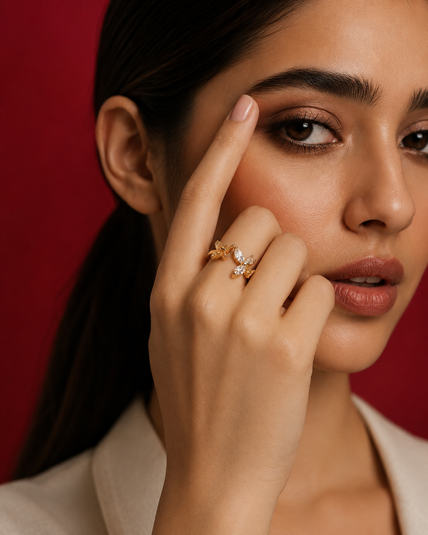 Golden Butterfly Adjustable Ring