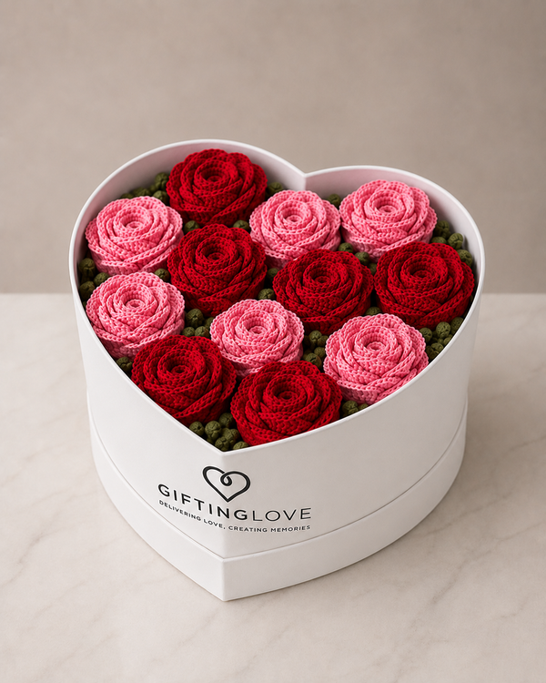 Crochet Roses Heart Box with Personalized Card