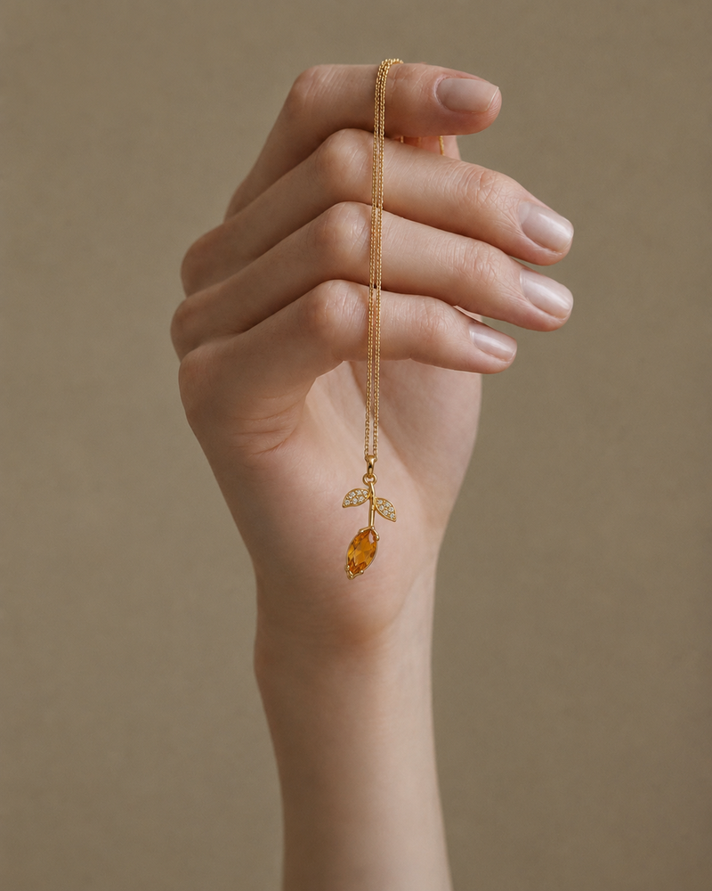 Golden Tulip Crystal Pendant Necklace