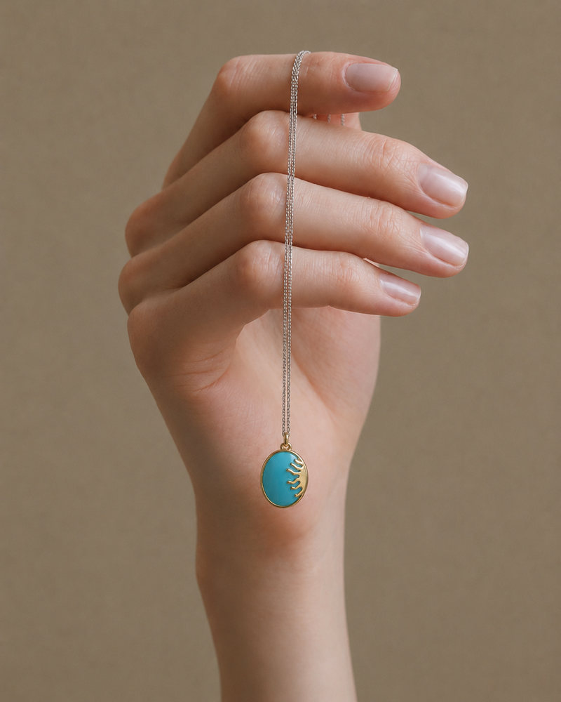 Ocean Glow Oval Pendant Necklace